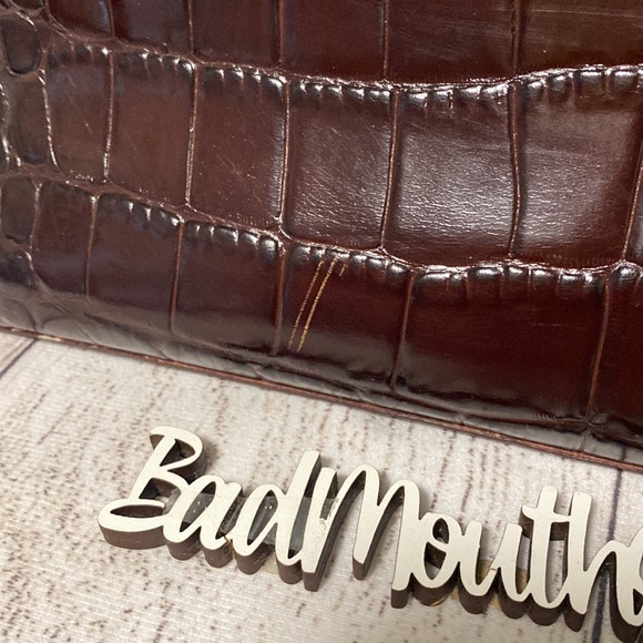 Vintage 90s 00s Y2K Brown Genuine Leather Crocodile Doctor's Bag Style Purse - Picture 6 of 15